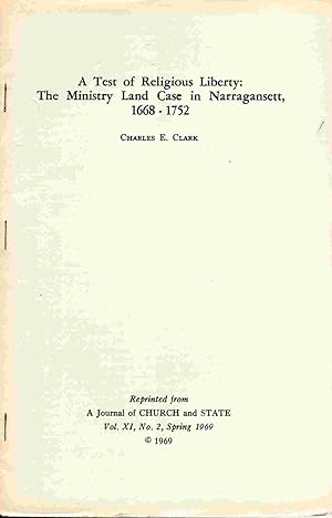 Imagen del vendedor de A Test of Religious Liberty: The Ministry Land Case in Narragansett, 1668-1752 a la venta por The Sun Also Rises