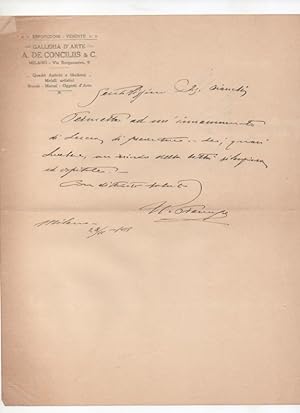 Lettera autografa firmata inviata al giornalista Augusto Guido Bianchi.