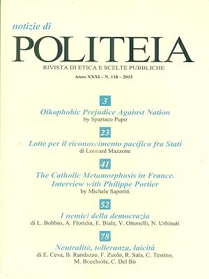 Bild des Verkufers fr Notizie di Politeia. Anno XXXI - N. 118/2015 zum Verkauf von Librodifaccia