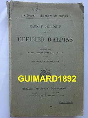 Carnet de route d'un officier d'alpins première partie août-septembre 1914