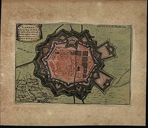 Landau Germany urban ramparts 1730 rare La Feuille miniature city plan map