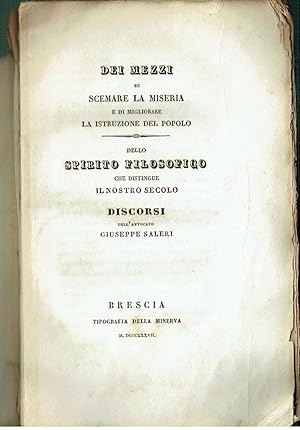 Imagen del vendedor de DEI MEZZI DI SCEMARE LA MISERIA MIGLIORARE LA ISTRUZIONE DEL POPOLO BRESCIA 1807 a la venta por iolibrocarmine