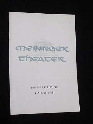 Bild des Verkufers fr Programmheft 3 Das Meininger Theater 1958/59. DIE FESTSTELLUNG von Baierl [und] GALGENSPIEL von Leising. Regie: Friedo Solter, Bhnenbild: Willi Rhling. Mit Werner Wenzel, Hannelore Mendelsohn-Stern, Hermann Kirchner, Wilhelm Thielmann, Hannelore Schwarz; Gerhard Hinz, Lieselotte Klemm, Manfred Heine, Herta Wawrok, Gerti Schmidt zum Verkauf von Fast alles Theater! Antiquariat fr die darstellenden Knste