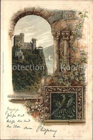 Bild des Verkufers fr Postkarte Carte Postale 41581244 Burg Rheinstein Zeichnung Kuenstlerkarte Wappen Trechtingshausen zum Verkauf von Versandhandel Boeger