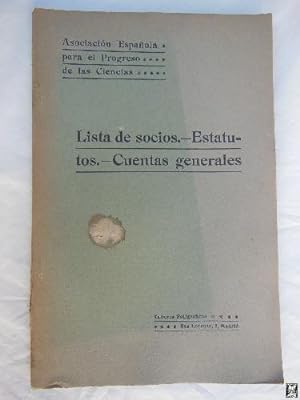 LISTA DE SOCIOS. ESTATUTOS. CUENTAS GENERALES. 1922