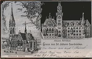 Postkarte Carte Postale 41786581 St Johann Saarbruecken Neues Rathaus Johanneskirche Illustration...