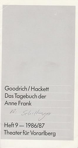 Bild des Verkufers fr Programmheft Goodrich / Hackett Das Tagebuch der Anne Frank Spielzeit 1986 / 87 Heft 9 zum Verkauf von Programmhefte24 Schauspiel und Musiktheater der letzten 150 Jahre