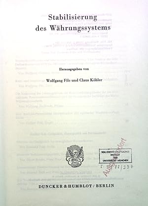 Immagine del venditore per Stabilisierung des Whrungssystems. Verffentlichungen des Instituts fr Empirische Wirtschaftsforschung ; Band. 23 venduto da books4less (Versandantiquariat Petra Gros GmbH & Co. KG)