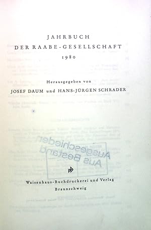 Immagine del venditore per Mythologische Symbolik in Raabes "Else von der Tanne" - in: Jahrbuch der Raabe-Gesellschaft 1980. venduto da books4less (Versandantiquariat Petra Gros GmbH & Co. KG)