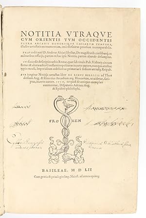 Bild des Verkufers fr Notitia utraque cum orientis tum occidentis ultra arcadii honoriique caesarum tempora illustre vetustatis monumentum [.]. zum Verkauf von Antiquariat INLIBRIS Gilhofer Nfg. GmbH