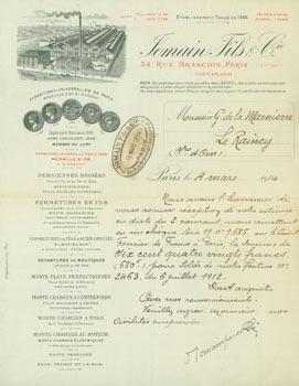 ALS from Jomain Fils & Cie. (38 Rue Brancion, Paris) to M. G. de la Marmiere, 4 March 1914.