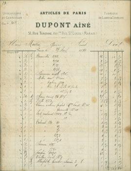 Accounting from Dupont Aine (51 Rue Turenne (Marais), Paris). Avril 28, 1881.