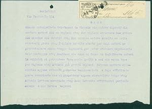 Seller image for TL from Gianni Caproni to Dottor [Attilio] Scalabrini (114 Via Nazionale, Roma), April 21, 1918. for sale by Wittenborn Art Books