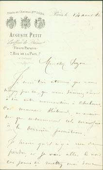 ALS from Auguste Petit (7 Rue de la Paix, Paris) to M. [Tazon], 14 Aug, 1880.