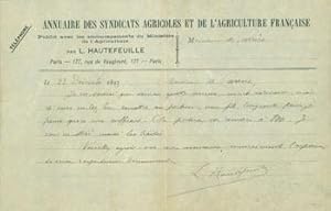 ALS from L. Hautefeuille (177 Rue de Vaugirard, Paris) to Monsieur de Carrere, 23 December, 1893.