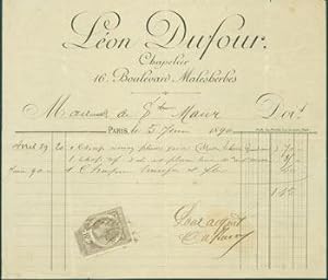 Receipt from Leon Dufour, Chapelier (16 Boulevard Malesherbes, Paris). 5 June, 1890.