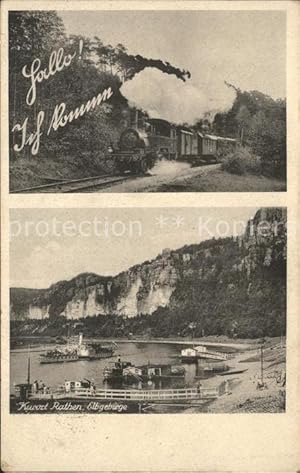 Bild des Verkufers fr Postkarte Carte Postale 42265021 Rathen Saechsische Schweiz Eisenbahn Elbepartie Dampfer Rathen Kurort zum Verkauf von Versandhandel Boeger