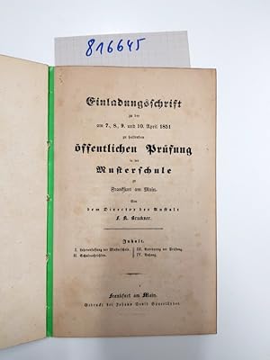Bild des Verkufers fr Einladungsschrift zu der am 7.,8.,9. und 10. April 1851 stattfindenden ffentlichen Prfung der Musterschule zum Verkauf von Versand-Antiquariat Konrad von Agris e.K.