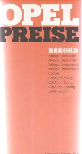 Opel Preise. Rekord. . Ausgabe Januar 1969. (Werbebroschüre).