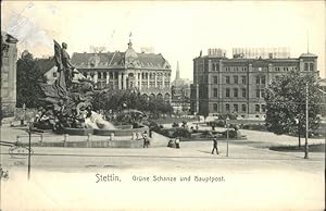 Postkarte Carte Postale 11311715 Stettin Westpommern Gruene Schanze und Hauptpost Brunnen Stettin