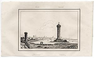 Veduta di Livorno Faro Incisione originale in rame Artaud 1835 L718
