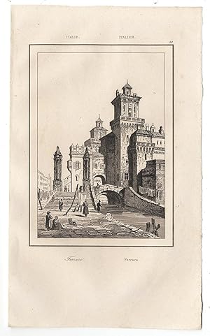 Ferrara Castello Incisione originale in rame Artaud 1835 L711