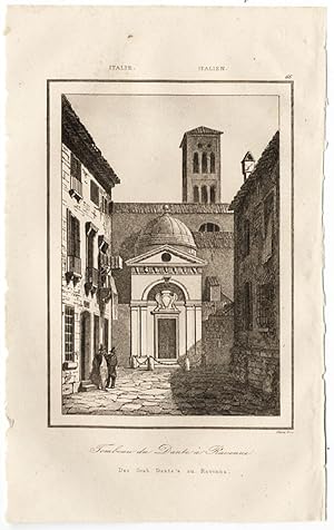 Ravenna Tomba di Dante Incisione originale in rame Artaud 1835 L712