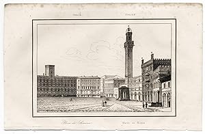 Siena Piazza del Mercato Incisione originale in rame Artaud 1835 L719