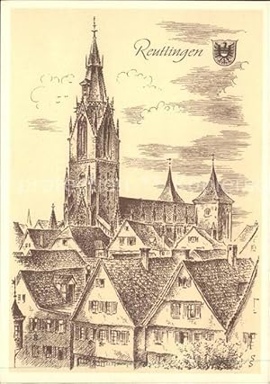 Bild des Verkufers fr Postkarte Carte Postale 41587472 Reutlingen Kuenstlerkarte Ludwig Schaefer-Grohe Zeichnung Wappen Kirche zum Verkauf von Versandhandel Boeger