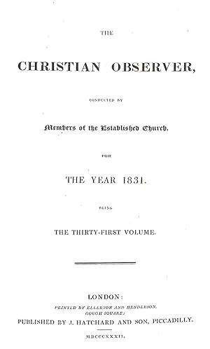 Bild des Verkufers fr The Christian Observer, Conducted by Members of the Established Church for the Year 1931 being the Thirty-First Volume zum Verkauf von WeBuyBooks