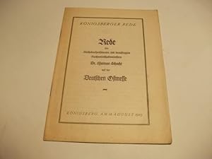 Imagen del vendedor de Rede des Reichsbankprsidenten und beauftragten Reichswirtschaftsministers auf der Deutschen Ostmesse. a la venta por Ottmar Mller