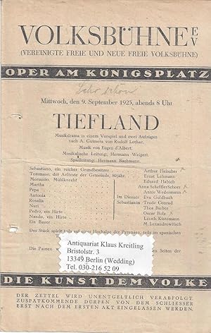 Programm zu `Tiefland ` . Musik von Eugen d` Albert