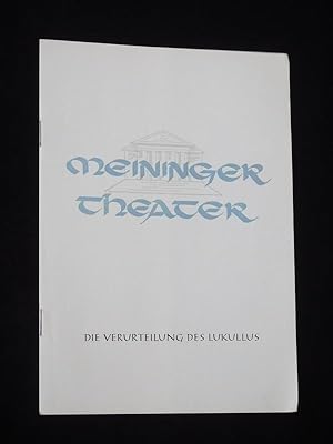 Imagen del vendedor de Programmheft 9 Das Meininger Theater 1958/59. DIE VERURTEILUNG DES LUKULLUS von Brecht, Dessau (Musik). Musikal. Ltg.: Rolf Reuter, Regie: Fritz Bennewitz, Bhnenbild: Willi Rhling, Kostme: Walter Flomann/ Edith Mai. Mit Friedrich Dring (Lukullus), Gnter Trausch, Anemone Rau, Elke Reinert, Gerlinde Greif, Ursula Brmme, Eva-Maria Brner, Hanna Melzer a la venta por Fast alles Theater! Antiquariat fr die darstellenden Knste