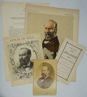"Puckographs I, James A. Garfield", with cabinet card portrait and 3 other items
