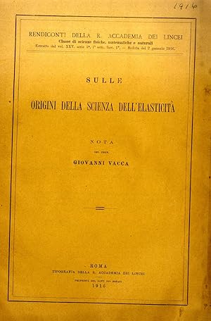 Bild des Verkufers fr Sulle origini della scienza dell'elasticit zum Verkauf von Libreria Antiquaria Pregliasco