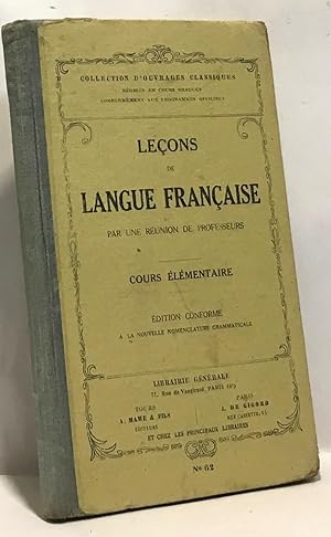 Imagen del vendedor de Leons de langue franaise - cours lmentaire a la venta por crealivres