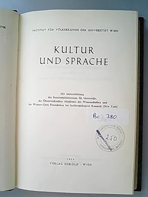 Bild des Verkufers fr Kultur und Sprache. (= Wiener Beitrge zur Kulturgeschichte und Linguistik. Jahrgang IX, 1952) zum Verkauf von Antiquariat Bookfarm