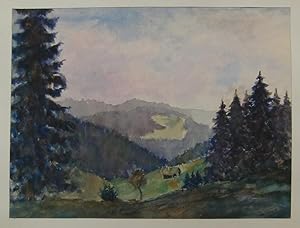 Originales Aquarell von W.Mund; Im Schwarzwald bei Triberg