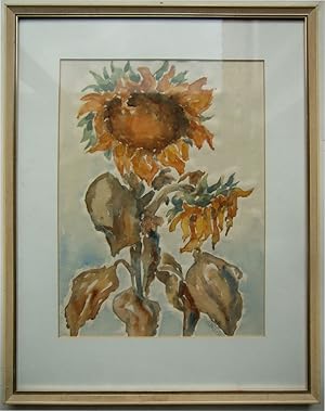 Aquarell, Expressionist Sonnenblumen - schwer lesbar SIGNIERT