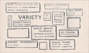 Bild des Verkufers fr The New York Poet's Theatre Presents "Variety" zum Verkauf von Specific Object / David Platzker