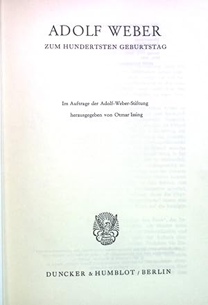 Imagen del vendedor de Adolf Weber zum hundertsten Geburtstag. a la venta por books4less (Versandantiquariat Petra Gros GmbH & Co. KG)