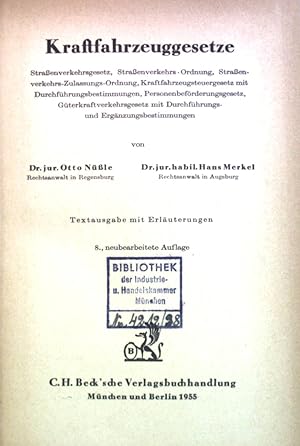 Seller image for Kraftfahrzeuggesetze. for sale by books4less (Versandantiquariat Petra Gros GmbH & Co. KG)