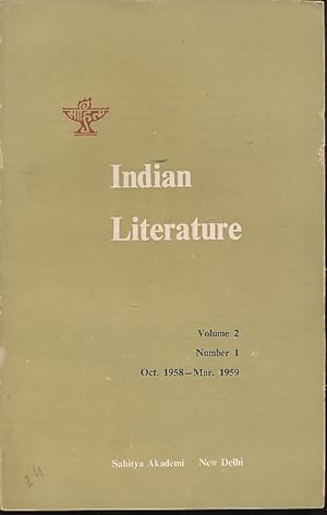 Image du vendeur pour Indian Literature Vol. 2 No. 1, Oct. 58-Mar. 59. mis en vente par Fundus-Online GbR Borkert Schwarz Zerfa