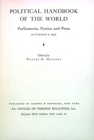 Seller image for Political Handbook of the World: Parliaments, Parties an Press as of January I, 1959. for sale by books4less (Versandantiquariat Petra Gros GmbH & Co. KG)