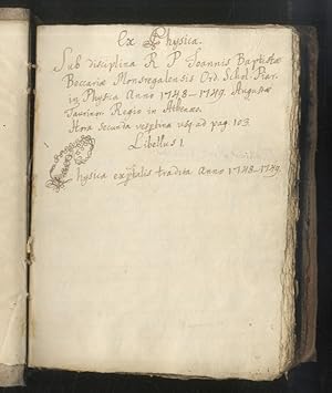 Imagen del vendedor de Ex Physica. Sub disciplina R.P Joannis Baptistae Beccaria Monsregalensis Ord. Schol. Piar. in Physica Anno 1748-1749. Augustae Taurinor. Regio in Atheneo [.] Libellus 1 [- libellus 9 atq. ultimus]. Physica expe[rimen]talis tradita Anno 1748-1749. [Lezioni di fisica sperimentale tenute da Giambattista Beccaria all'universit di Torino nell'anno 1748-1749]. a la venta por Libreria Oreste Gozzini snc