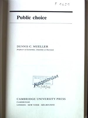 Seller image for Public Choice Cambridge Surveys of Economic Literature for sale by books4less (Versandantiquariat Petra Gros GmbH & Co. KG)