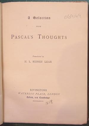 Seller image for A Selection from Pascal's Thoughts for sale by Hanselled Books