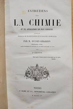 Seller image for Entretiens sur la chimie for sale by ShepherdsBook