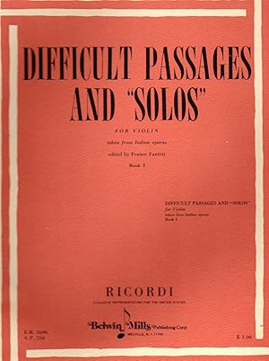 Seller image for Difficult Passages and "Solos" for Violin - Taken from Italian Operas, Book I [VIOLIN SCORE] for sale by Cameron-Wolfe Booksellers