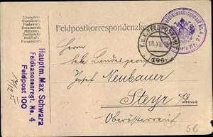 Ansichtskarte / Postkarte K. u. k. Feldpost, Feldkanonenregiment Nr. 4 Batterie Nr. 2, Hauptm. Ma...